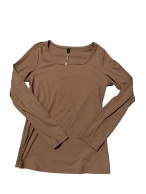Amazon Women’s Minimalist Ribbed Neutral Brown Longsleeve Knit Tee Top| L